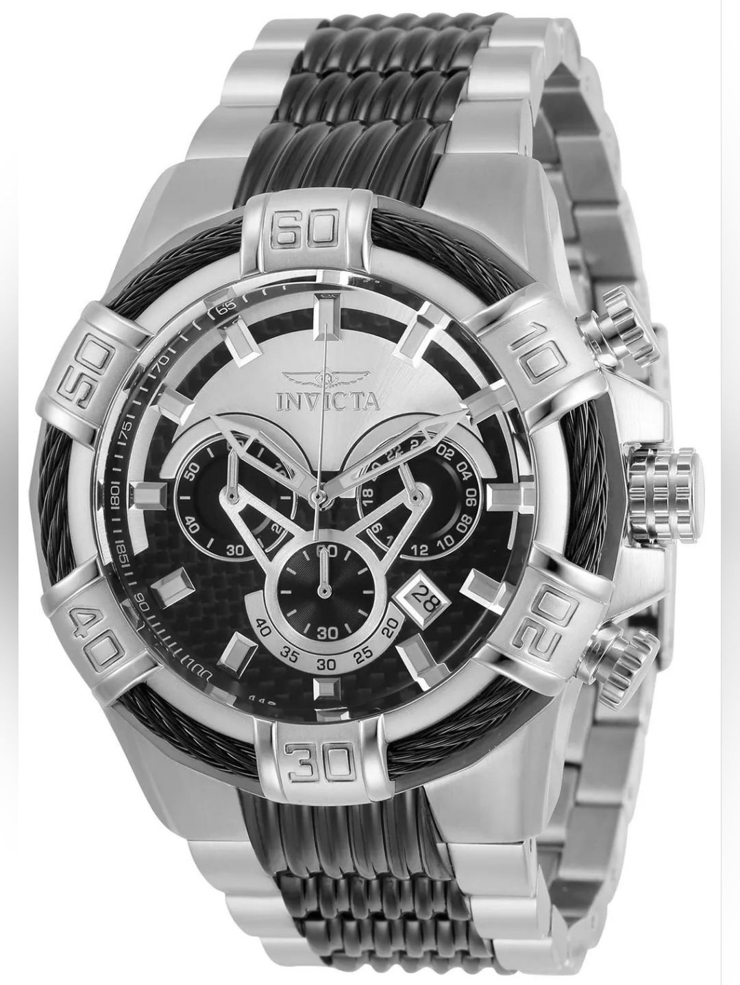 New 29569 Invicta Bolt Men's Chunky 52mm, Carbon Fiber, Black Chronograph Watch
